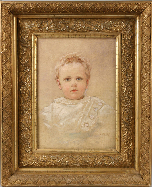 A portrait of a young child by Carl Gutherz (Swiss/Tennessee, 1844-1907) hammered down at $3,910 (est. $800-$1,200). Image courtesy of Case Antiques Inc.